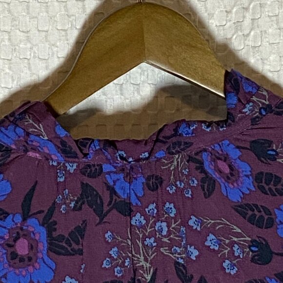 Free People Plum Purple Blouse Blue Floral Tunic Bell Sleeves Boho Size L - Picture 5 of 9